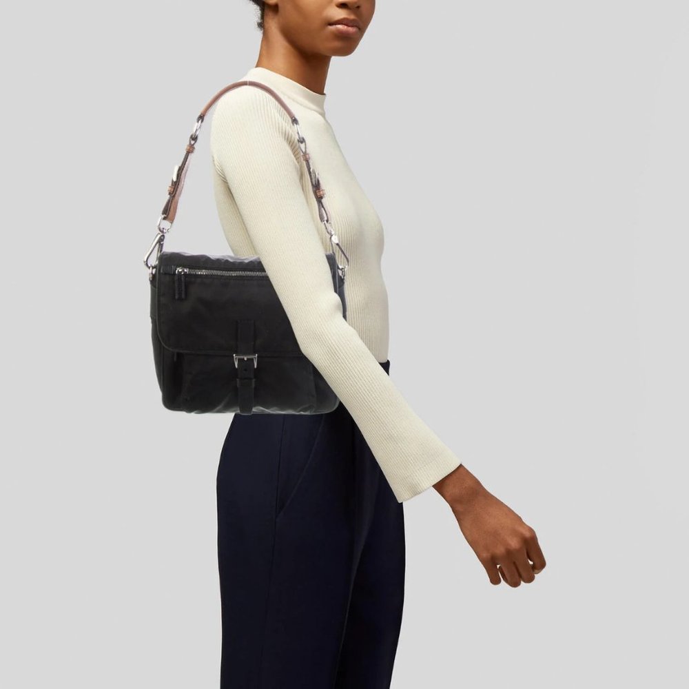 100% Authentic Prada Tessuto Black Nylon & Leather Shoulder Bag